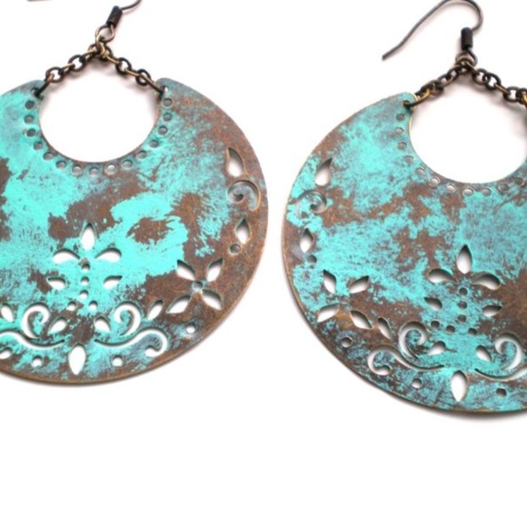 Hand Painted Crescent Moon Bohemian Earrings - Picture 3 of 3